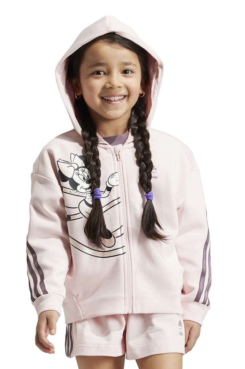 adidas bluza copii LG DY MD TT culoarea roz, cu glugă, cu imprimeu, IV9619
