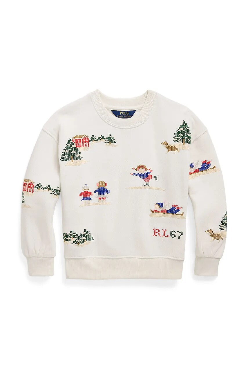 Levně Dětská bavlněná mikina Polo Ralph Lauren béžová barva, s potiskem, 312952129001