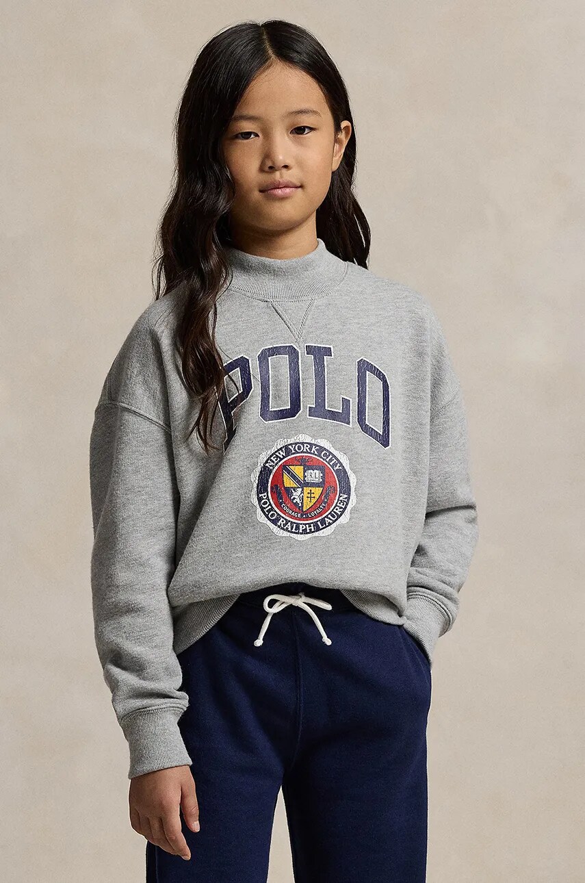Levně Dětská mikina Polo Ralph Lauren šedá barva, s potiskem, 313950960002