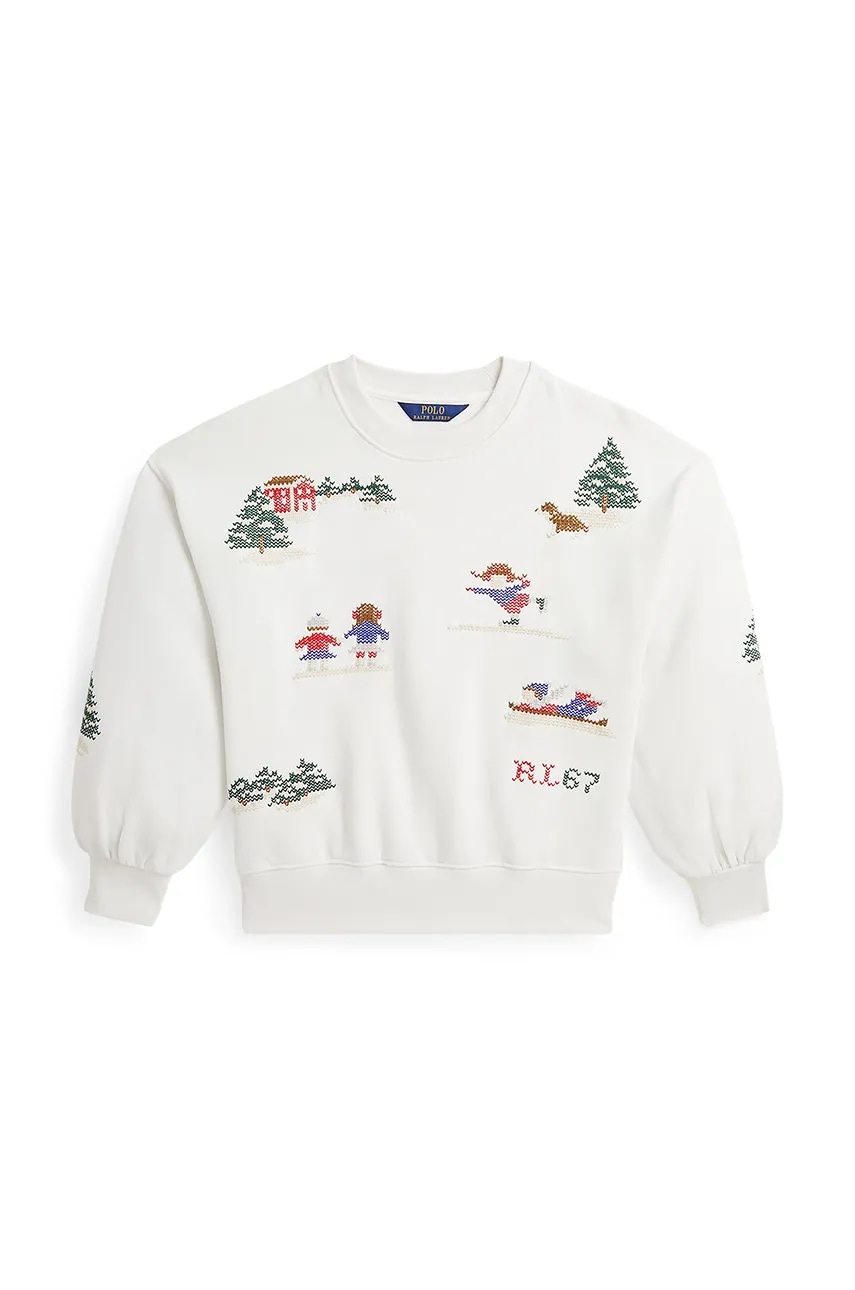 

Детски памучен суичър Polo Ralph Lauren в бежово с десен 313952129001, Бял