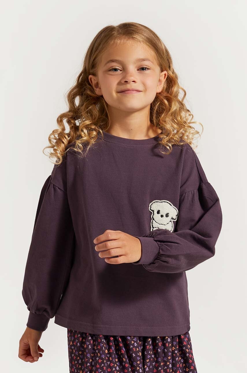 Coccodrillo hanorac de bumbac pentru copii culoarea violet, cu imprimeu, ACADEMY GIRL KIDS