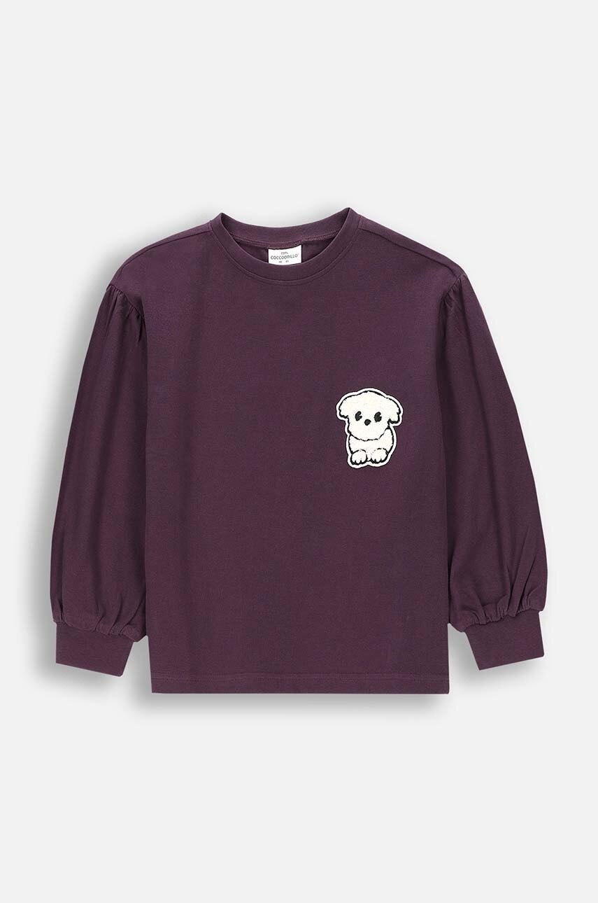 Детская хлопковая кофта Coccodrillo цвет фиолетовый с аппликацией ACADEMY GIRL KIDS Детская хлопковая кофта Coccodrillo цвет фиолетовый с аппликацией ACADEMY GIRL KIDS