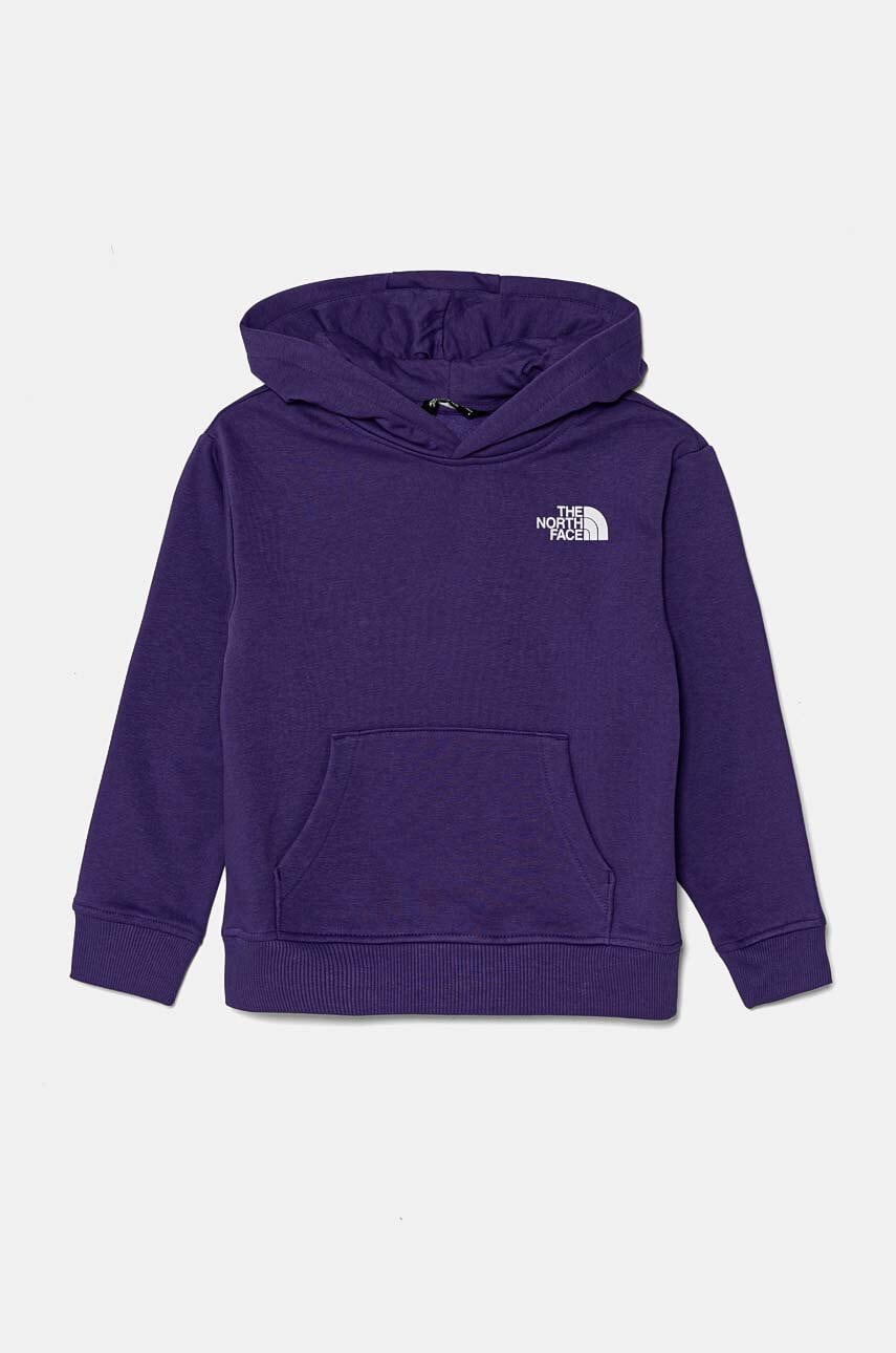 The North Face bluza copii VERTICAL GRAPHIC OVERSIZED HOODIE culoarea violet, cu glugă, cu imprimeu, NF0A89HDNL41