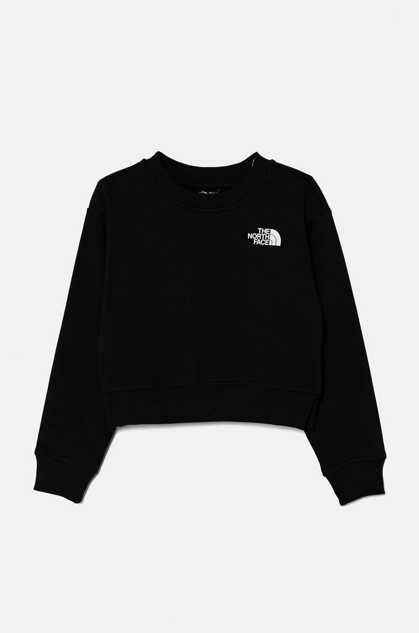 The North Face bluza copii CROP OVERSIZE CUTLINE CREW culoarea negru, cu imprimeu, NF0A89HFJK31