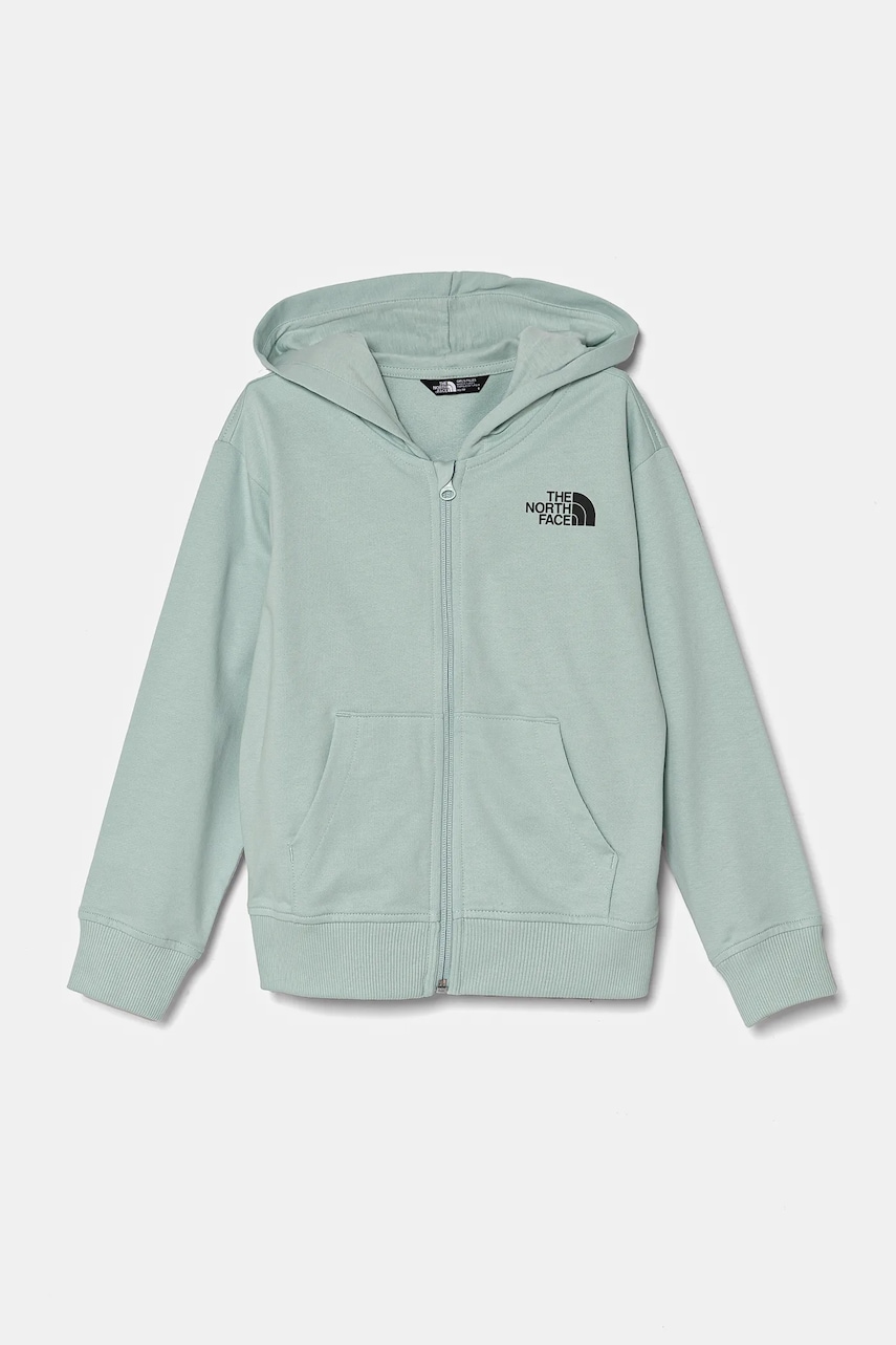 The North Face hanorac de bumbac pentru copii FZ OVERSIZE LIGHT HOODIE culoarea turcoaz, cu glugă, cu imprimeu, NF0A89HG1OC1 The North Face hanorac de bumbac pentru copii FZ OVERSIZE LIGHT HOODIE culoarea turcoaz, cu glugă, cu imprimeu, NF0A89HG1OC1