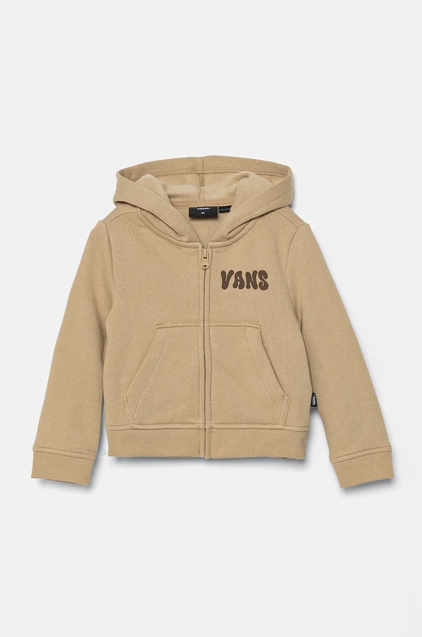 Vans bluza copii Happy Days Zip Hoodie culoarea bej, cu glugă, cu imprimeu, VN000JAU4MG1