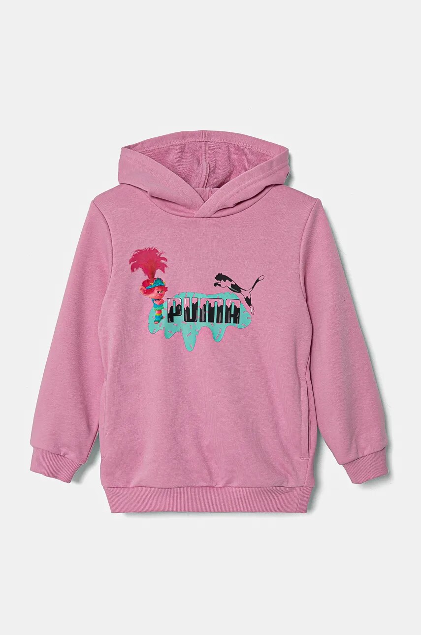 Puma bluza copii X TROLLS Hoodie TR culoarea roz, cu glugă, cu imprimeu, 627378