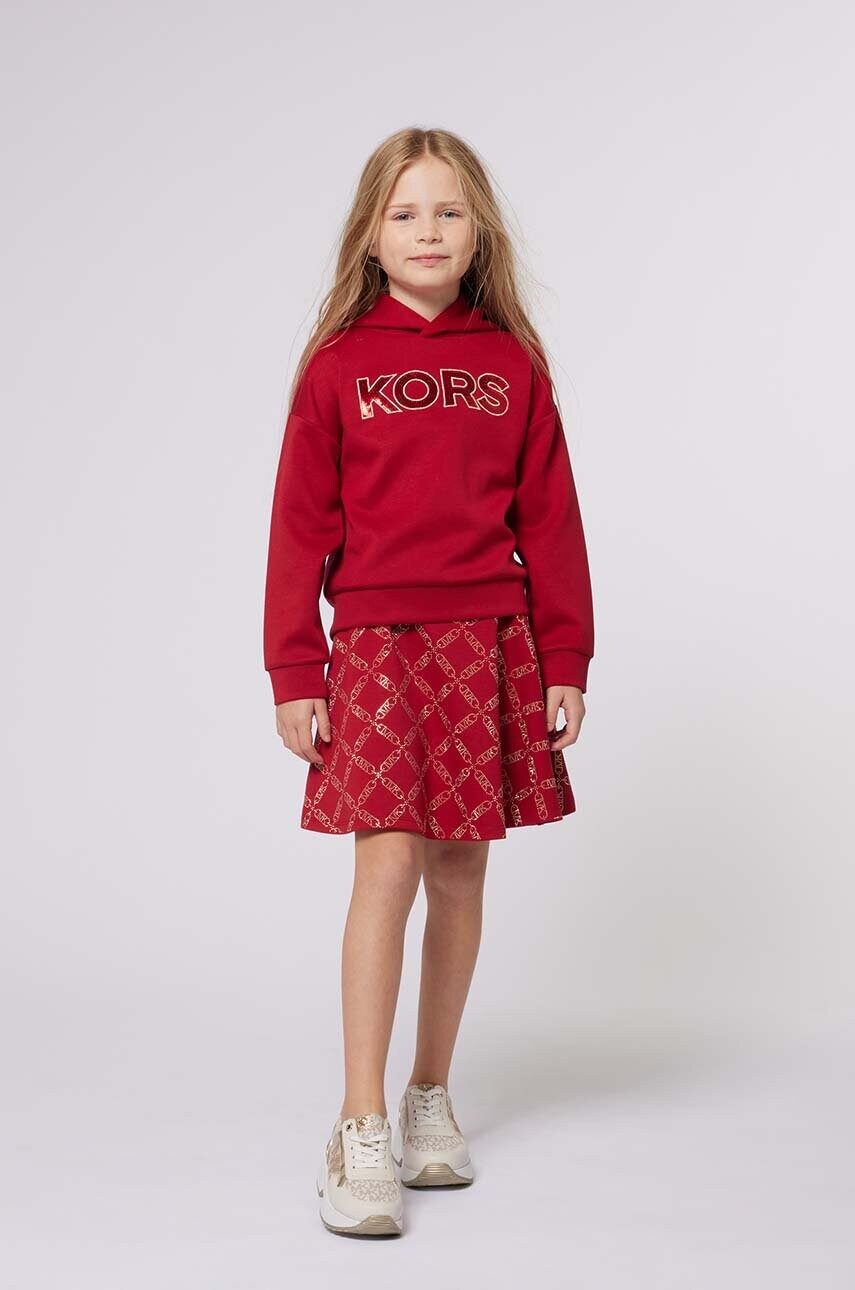 Michael Kors bluza copii culoarea rosu, cu gluga, cu imprimeu, R30150