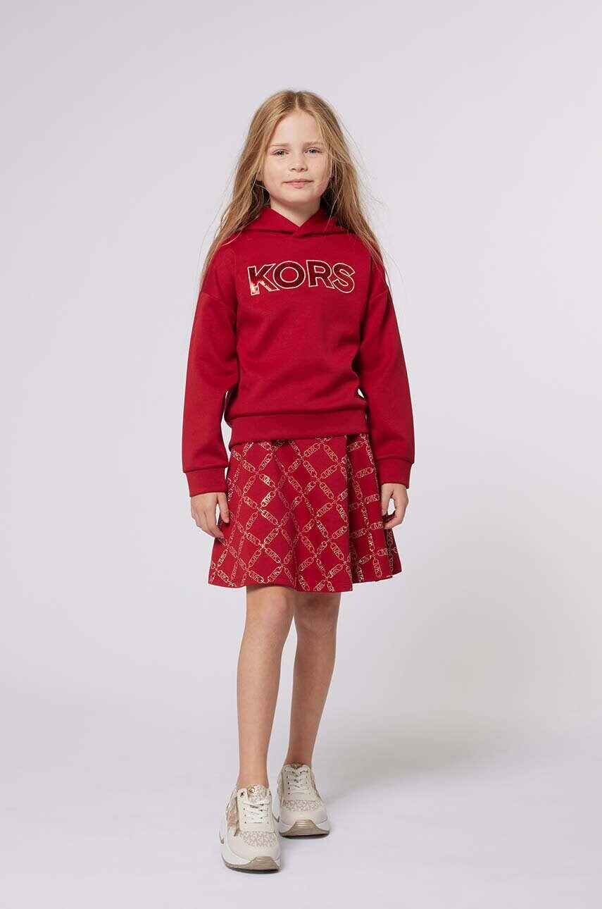 Michael Kors bluza copii culoarea rosu, cu glugă, cu imprimeu, R30150
