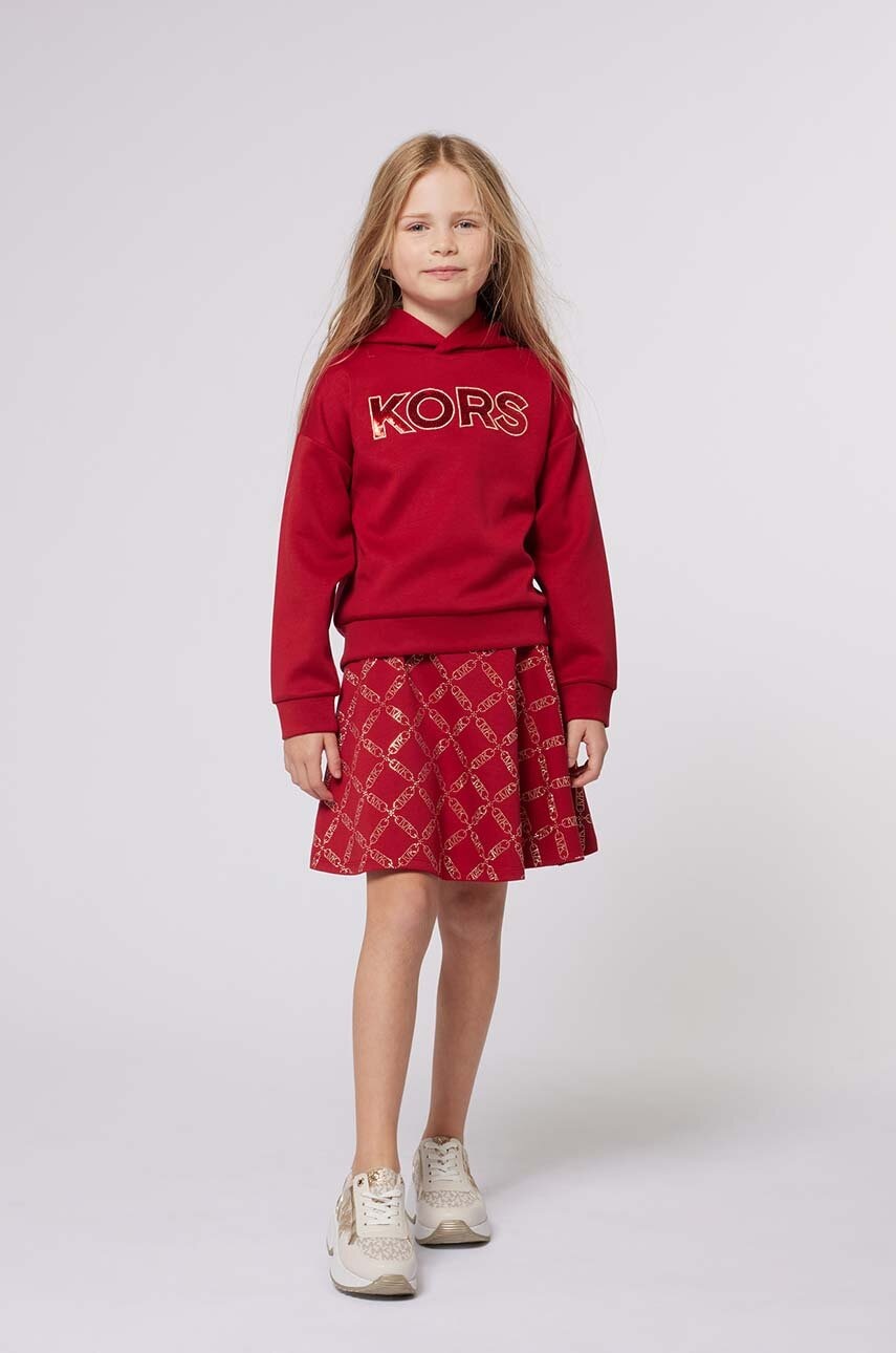 Michael Kors bluza copii culoarea rosu, cu glugă, cu imprimeu, R30150