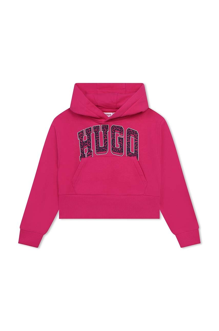 Детская кофта HUGO цвет розовый с капюшоном с принтом G00211