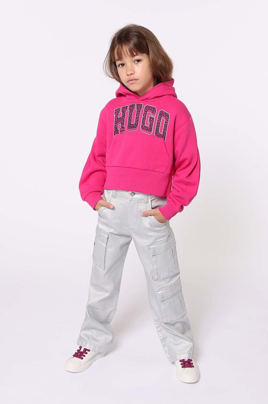 HUGO bluza copii culoarea roz, cu glugă, cu imprimeu, G00211