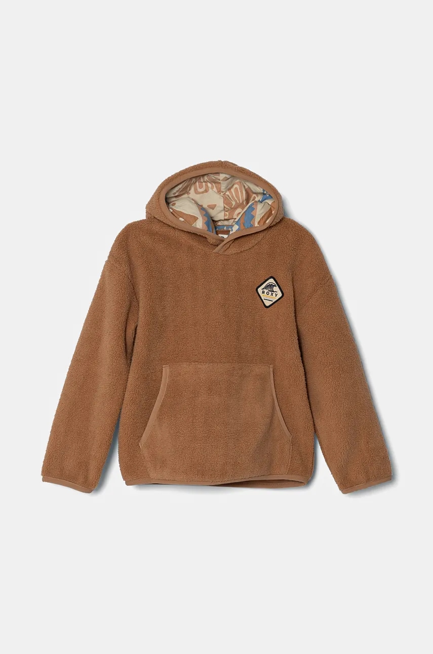 Roxy hanorac polar pentru copii MY OH MY culoarea maro, cu glugă, neted, ERGPF03072