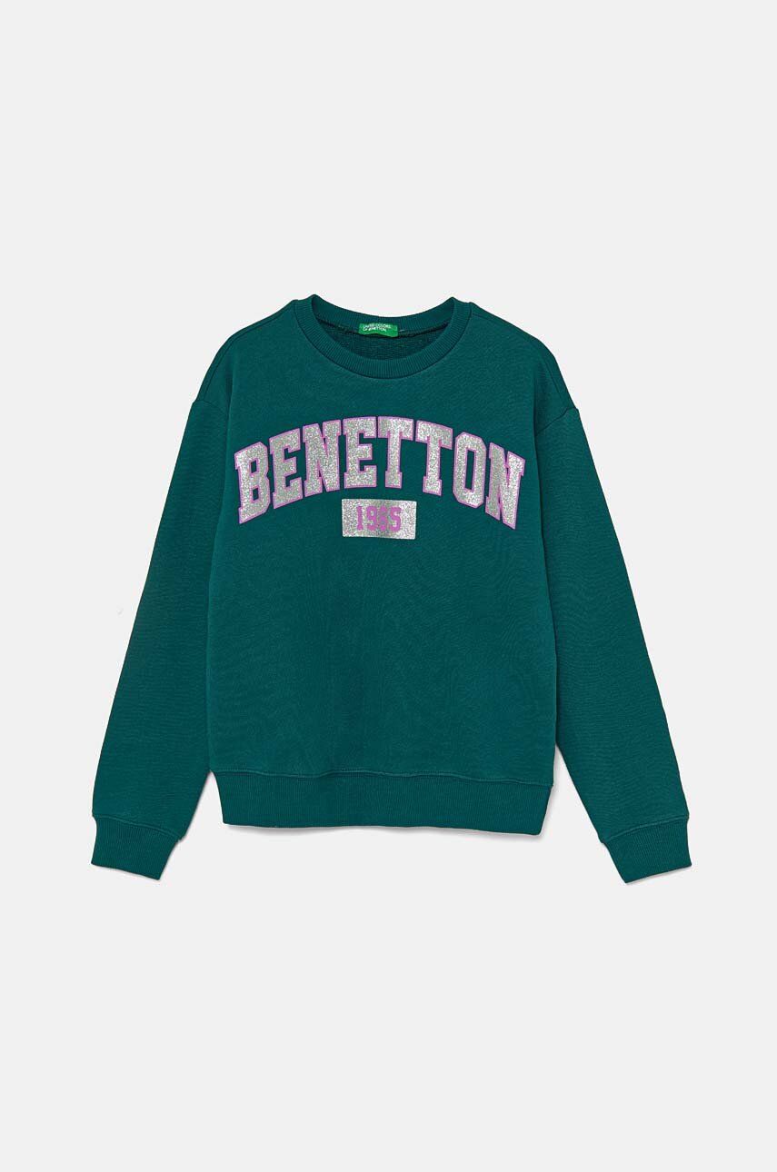 United Colors of Benetton hanorac de bumbac pentru copii culoarea verde, modelator, 3J68C10L8