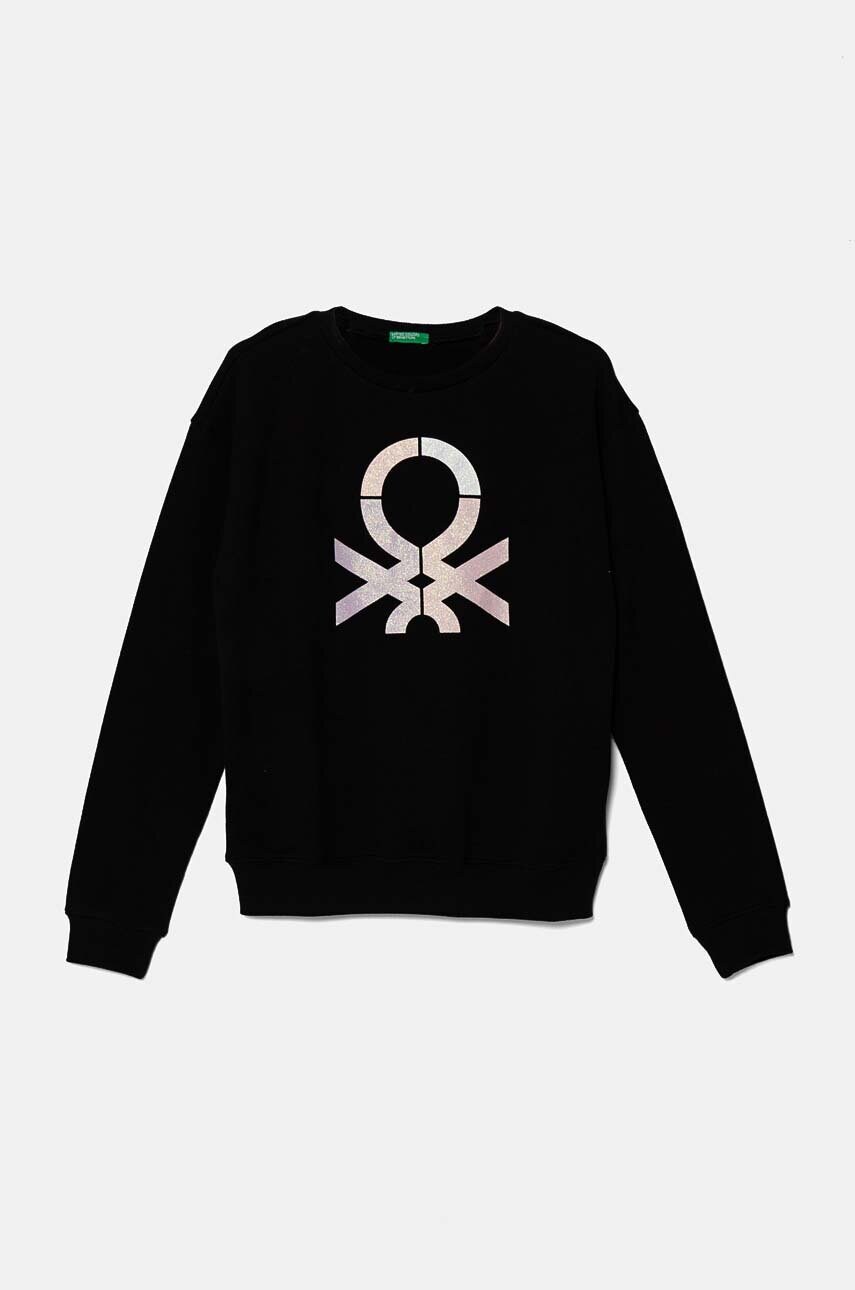 United Colors of Benetton hanorac de bumbac pentru copii culoarea negru, modelator, 3J68C10L8
