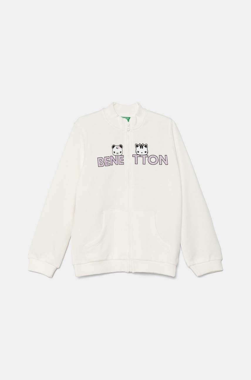 United Colors of Benetton hanorac de bumbac pentru copii culoarea alb, cu imprimeu, 3J70G5037
