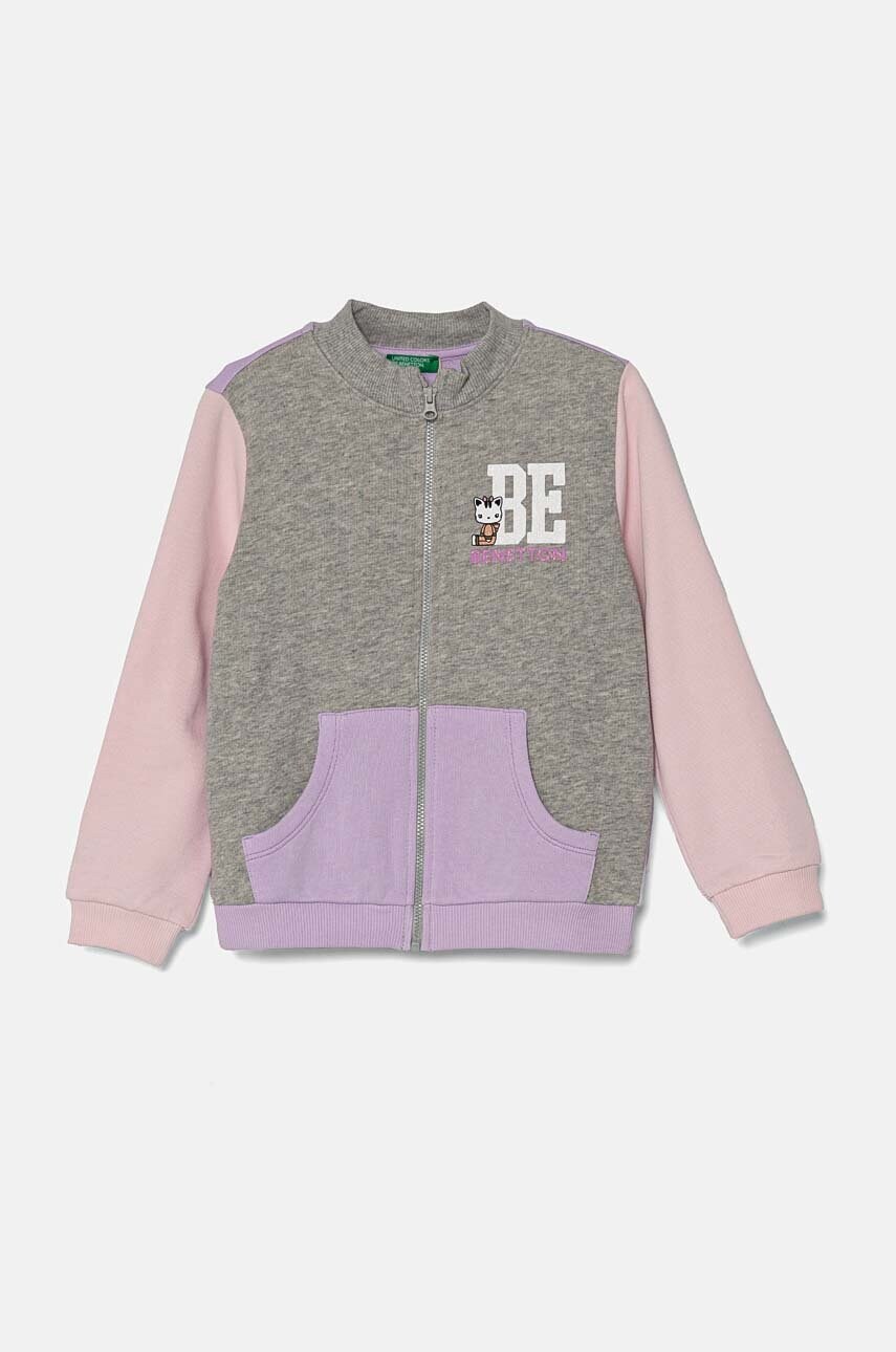 United Colors of Benetton hanorac de bumbac pentru copii culoarea gri, cu imprimeu, 3J70G5037
