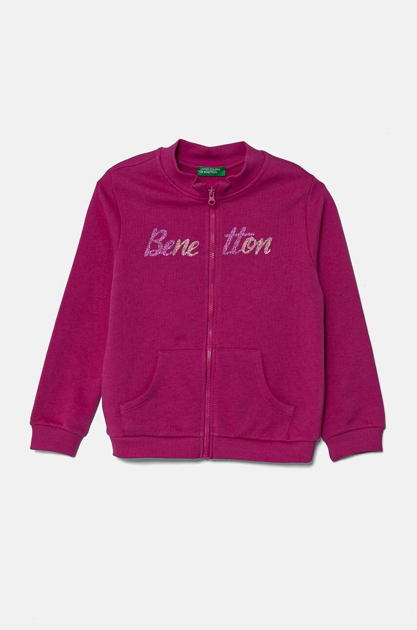 United Colors of Benetton hanorac de bumbac pentru copii culoarea roz, cu imprimeu, 3J70G5037