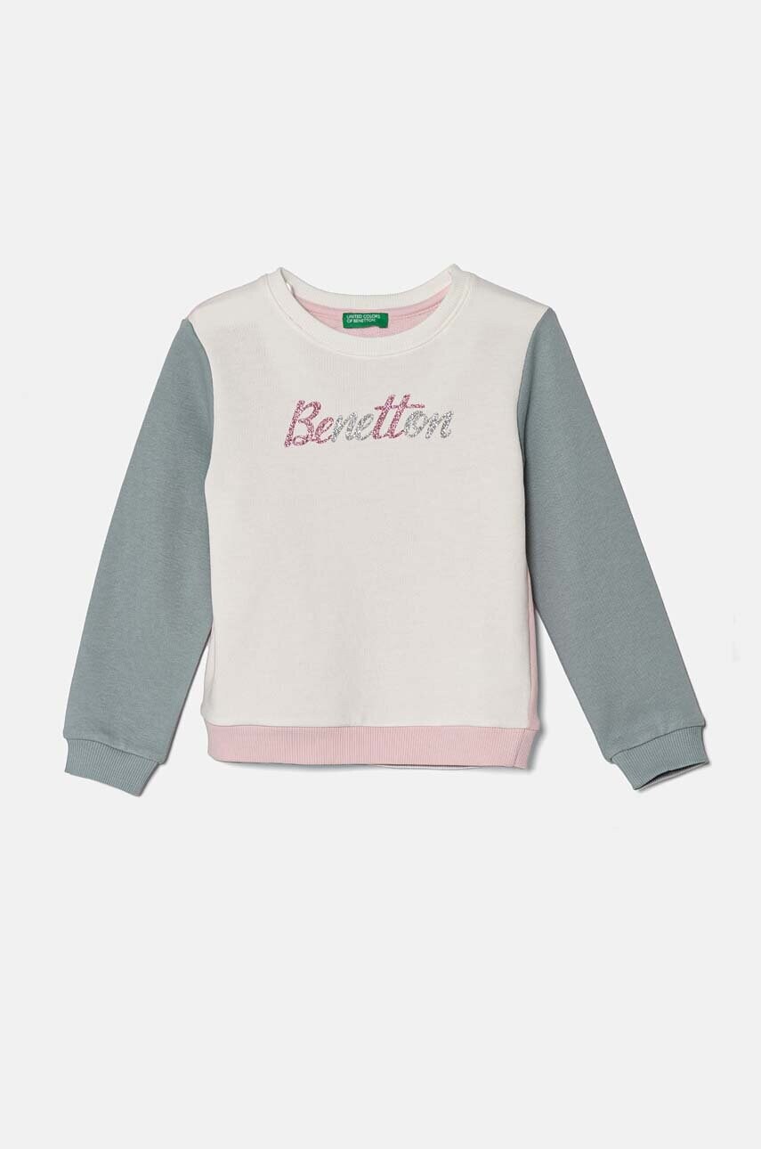United Colors of Benetton hanorac de bumbac pentru copii culoarea bej, cu imprimeu, 3J70G10F8