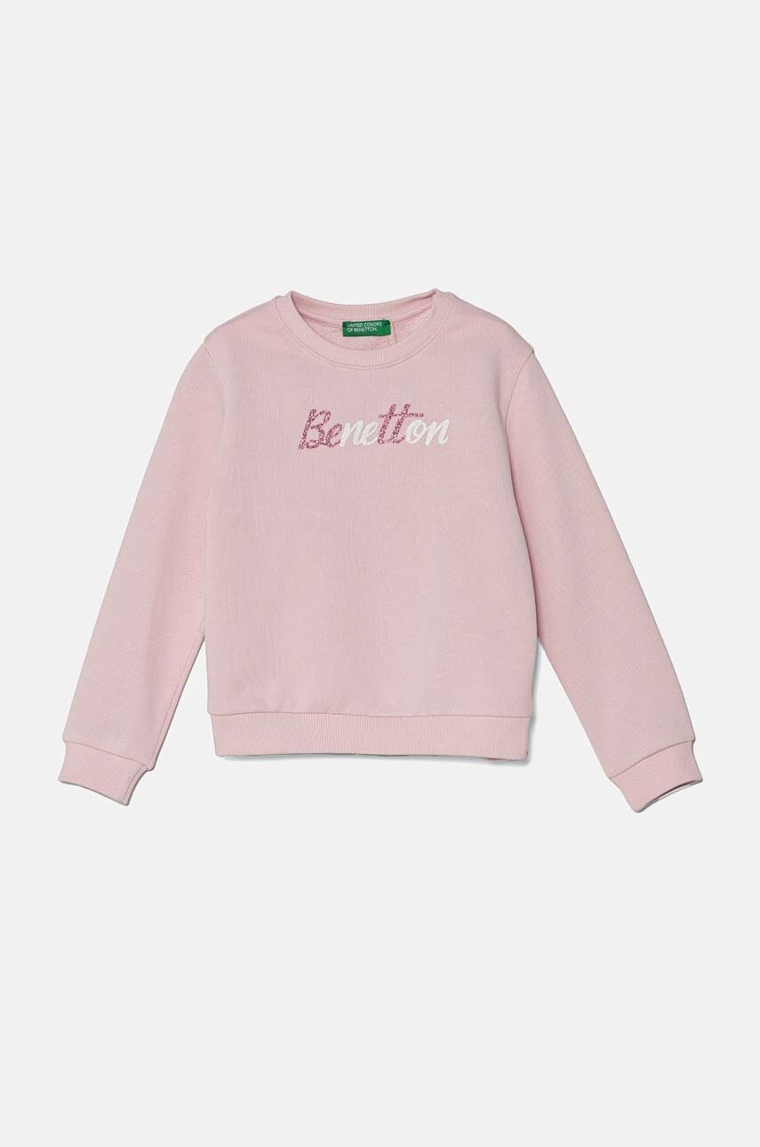 United Colors of Benetton hanorac de bumbac pentru copii culoarea roz, cu imprimeu, 3J70G10F8