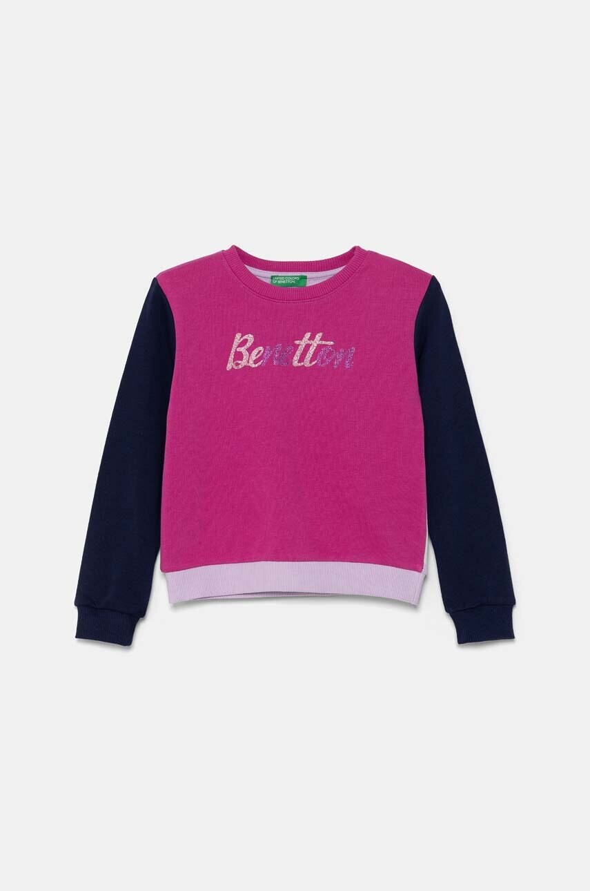 United Colors of Benetton hanorac de bumbac pentru copii culoarea violet, cu imprimeu, 3J70G10F8