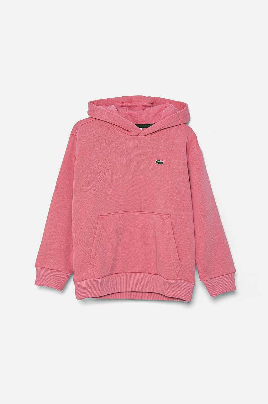 Lacoste bluza copii culoarea roz, cu gluga, neted, SJ5292