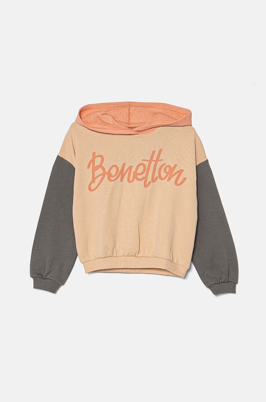 United Colors of Benetton hanorac de bumbac pentru copii culoarea portocaliu, cu gluga, cu imprimeu, 3J68C203Q