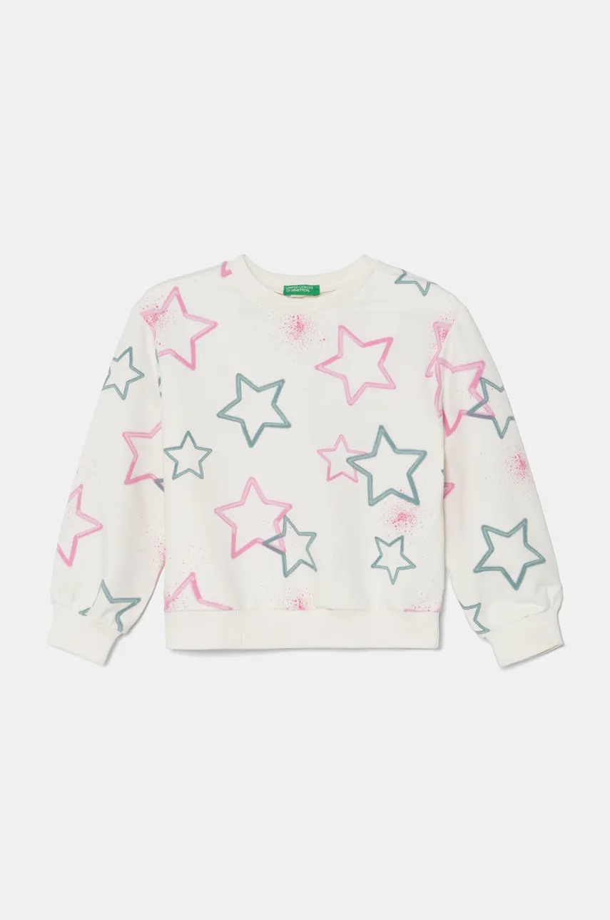 

Детски суичър United Colors of Benetton в бяло с десен 39T6G10FR, Бял