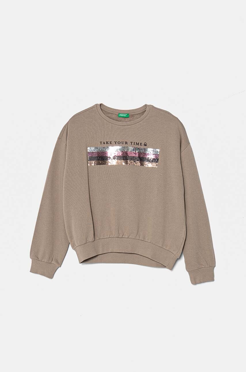 United Colors of Benetton hanorac de bumbac pentru copii culoarea gri, cu imprimeu, 3J68C10K0