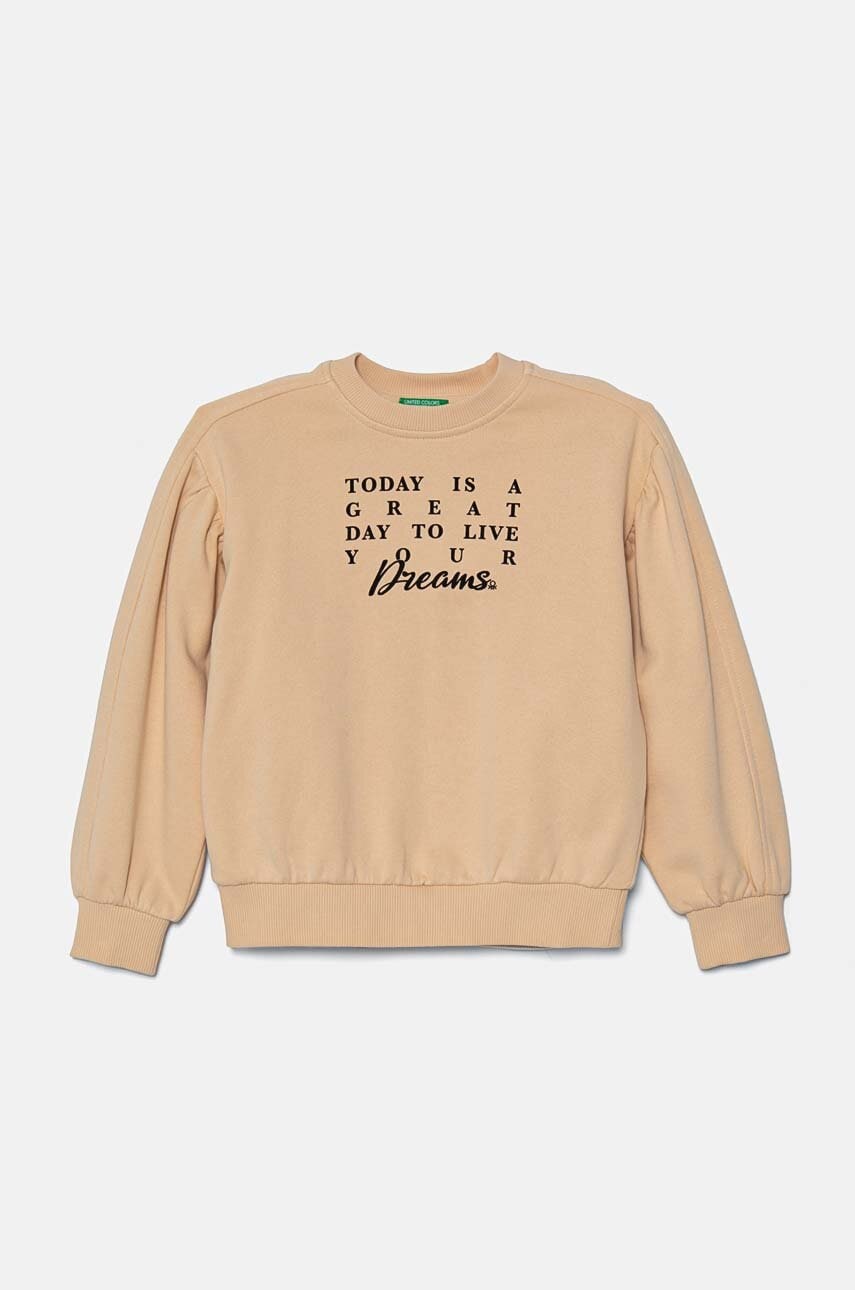 United Colors of Benetton hanorac de bumbac pentru copii culoarea bej, cu imprimeu, 33NVC10K3