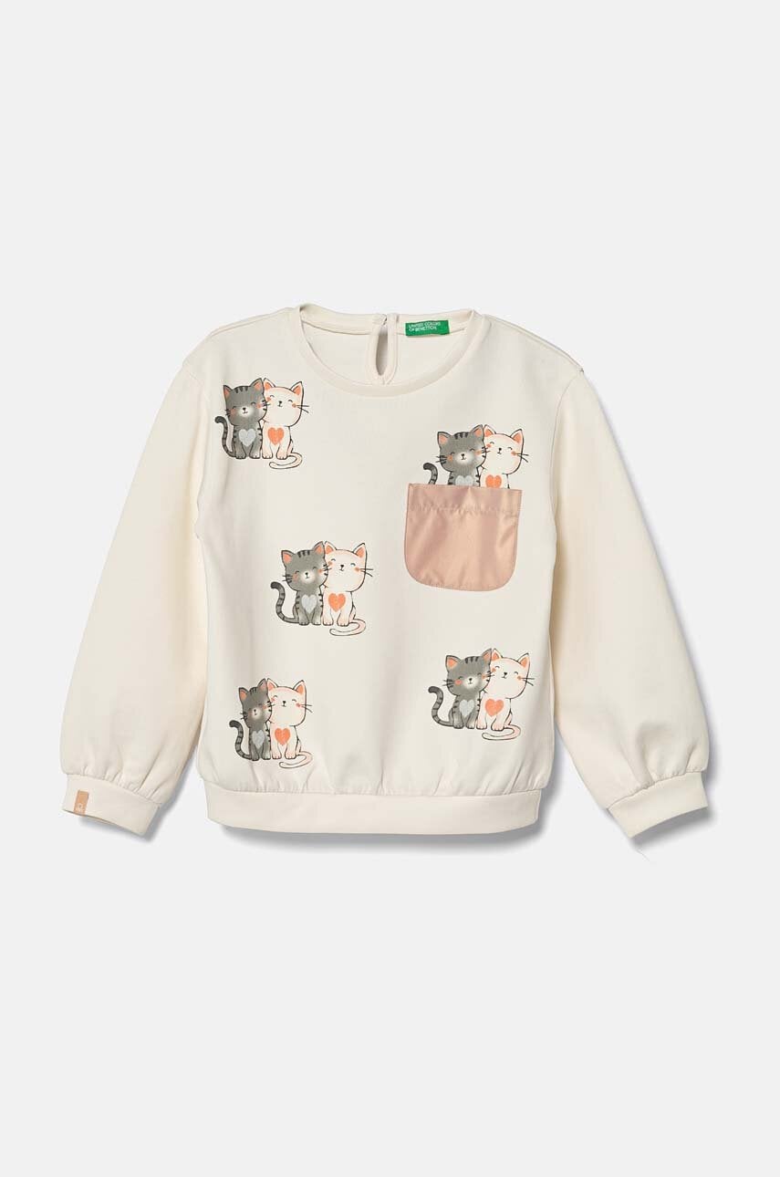 United Colors of Benetton bluza copii culoarea bej, cu imprimeu, 34JZG10FQ United Colors of Benetton bluza copii culoarea bej, cu imprimeu, 34JZG10FQ