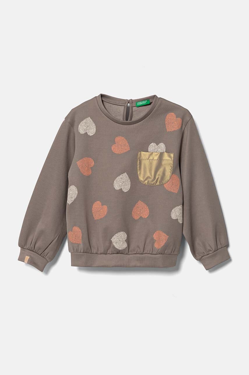 United Colors of Benetton bluza copii culoarea bej, cu imprimeu, 34JZG10FQ