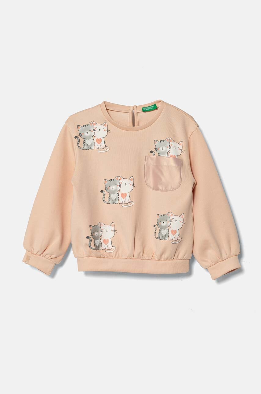 United Colors of Benetton bluza copii culoarea bej, cu imprimeu, 34JZG10FQ United Colors of Benetton bluza copii culoarea bej, cu imprimeu, 34JZG10FQ