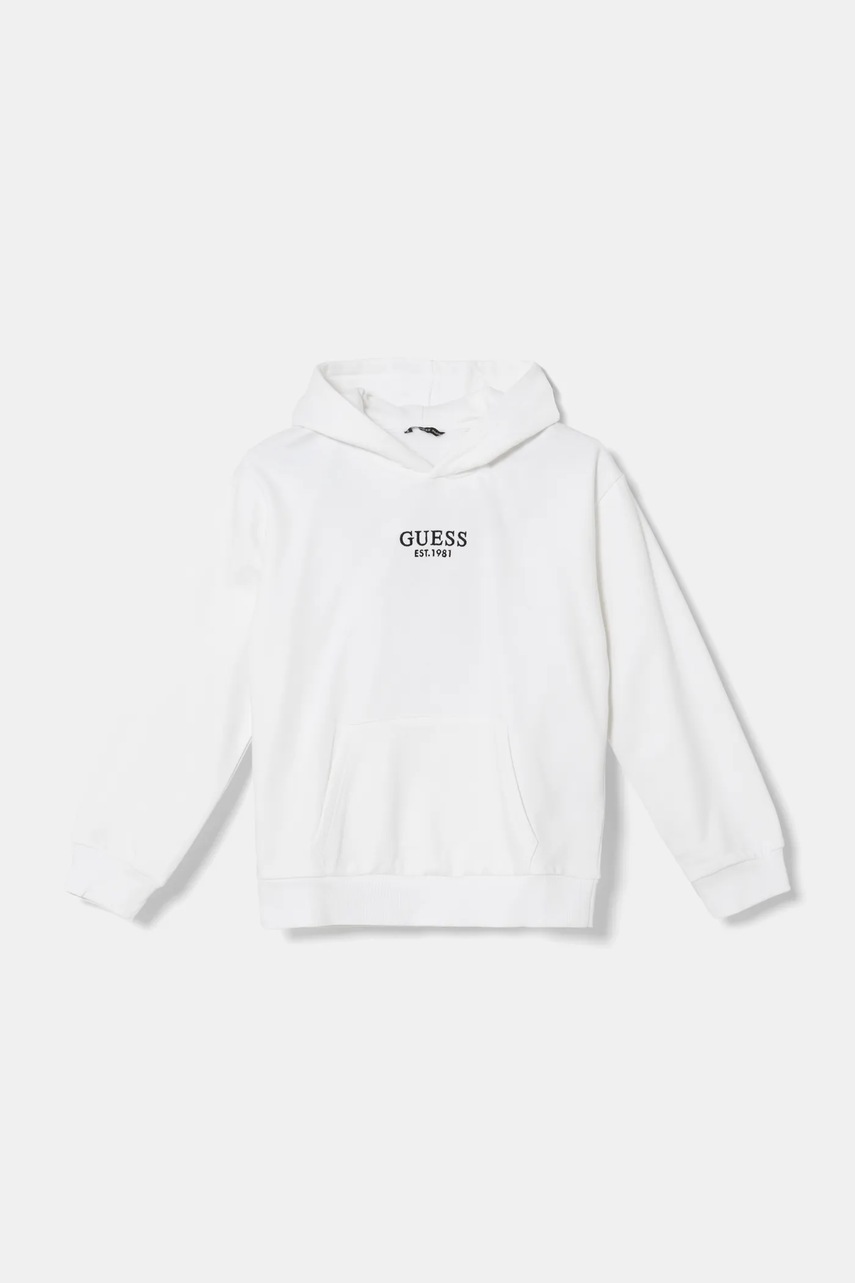 

Детски памучен суичър Guess в бяло с качулка с апликация J4BQ31 KAV33, Бял