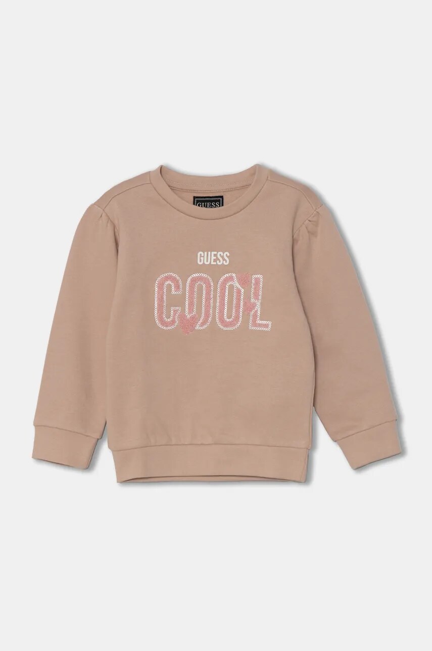 Levně Dětská bavlněná mikina Guess béžová barva, s aplikací, K4BQ03 KAX73