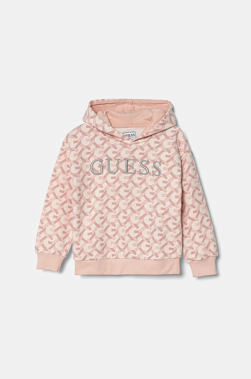

Детски памучен суичър Guess в розово с качулка с десен K4BQ06 KAD73, Розов