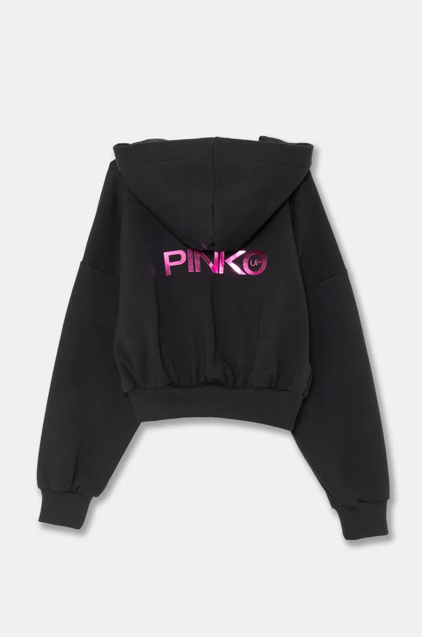 Дитяча кофта Pinko Up колір чорний з капюшоном з принтом F4PIJGZH089