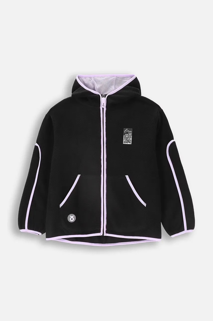 Lemon Explore hanorac polar pentru copii culoarea negru, cu glugă, neted, ACTIVE GIRL Lemon Explore hanorac polar pentru copii culoarea negru, cu glugă, neted, ACTIVE GIRL
