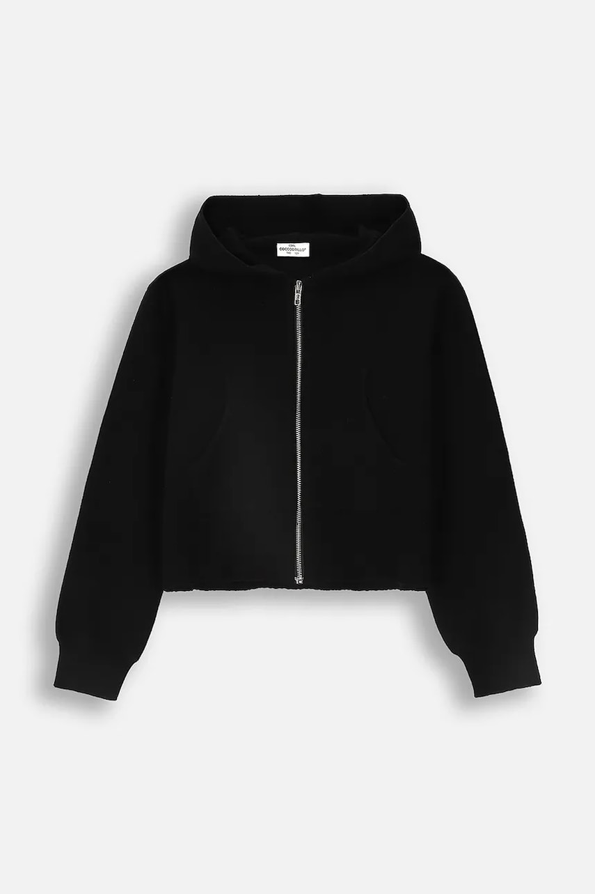 Coccodrillo bluza copii culoarea negru, cu glugă, neted, MYSTIC NATURE GIRL JUNIOR Coccodrillo bluza copii culoarea negru, cu glugă, neted, MYSTIC NATURE GIRL JUNIOR