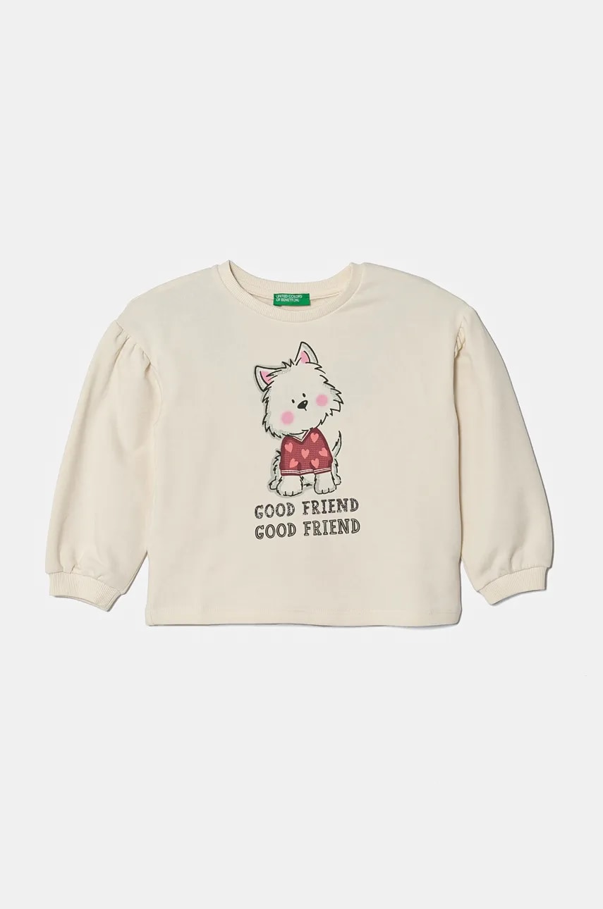 United Colors of Benetton bluza copii culoarea bej, cu imprimeu, 32N4G10FX United Colors of Benetton bluza copii culoarea bej, cu imprimeu, 32N4G10FX