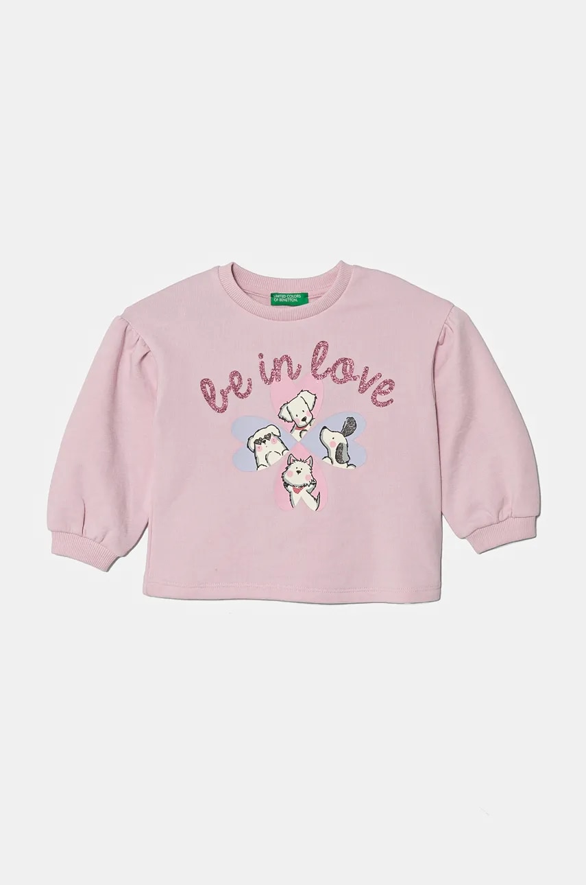 United Colors of Benetton bluza copii culoarea roz, cu imprimeu, 32N4G10FX United Colors of Benetton bluza copii culoarea roz, cu imprimeu, 32N4G10FX