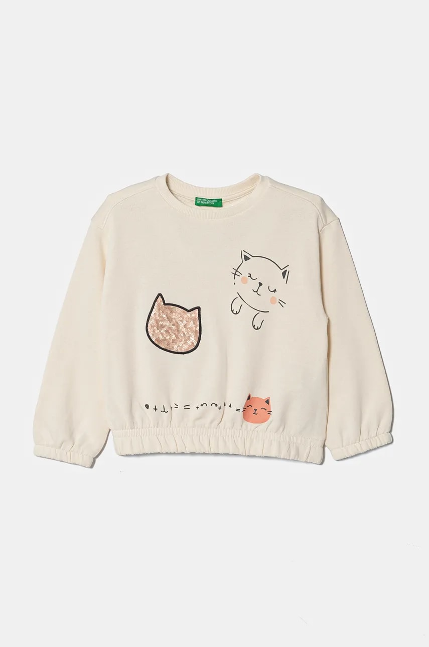 United Colors of Benetton hanorac de bumbac pentru copii culoarea bej, cu imprimeu, 3J68G10FE