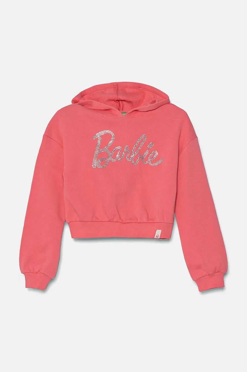 United Colors of Benetton hanorac de bumbac pentru copii culoarea roz, cu glugă, cu imprimeu, 3J68C204C