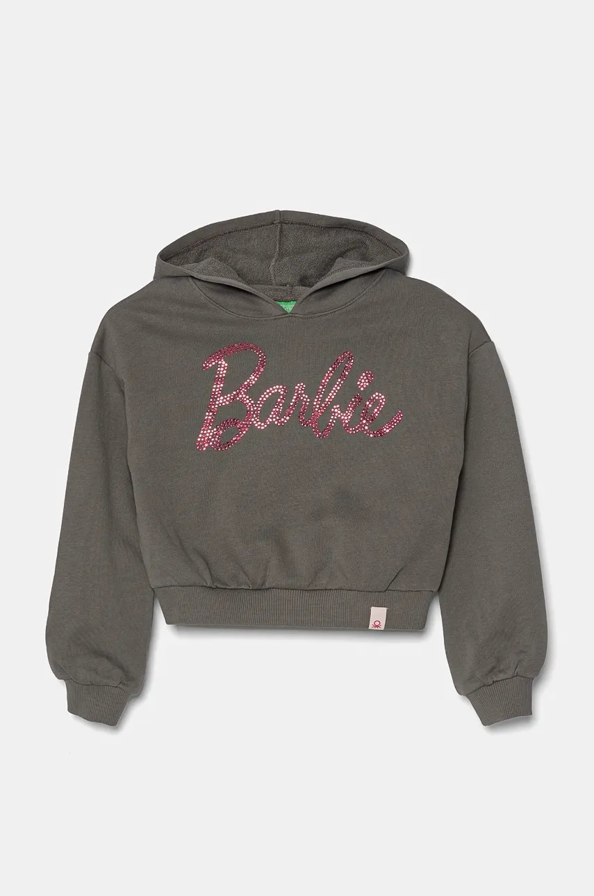 United Colors of Benetton hanorac de bumbac pentru copii culoarea gri, cu glugă, cu imprimeu, 3J68C204C