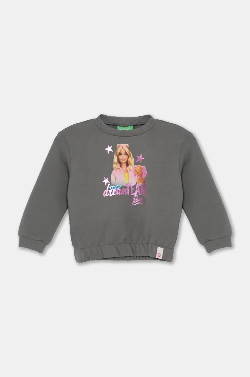 Levně Dětská bavlněná mikina United Colors of Benetton šedá barva, s potiskem, 3J68G10HI