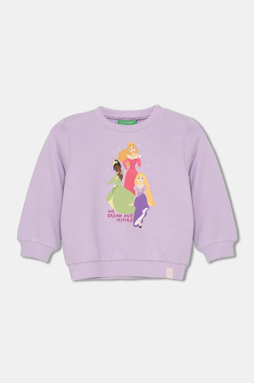 United Colors of Benetton hanorac de bumbac pentru copii culoarea violet, cu imprimeu, 3J68G10H7