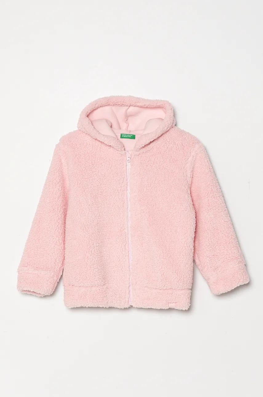 United Colors of Benetton bluza copii culoarea roz, cu glugă, neted, 31VZG502C United Colors of Benetton bluza copii culoarea roz, cu glugă, neted, 31VZG502C