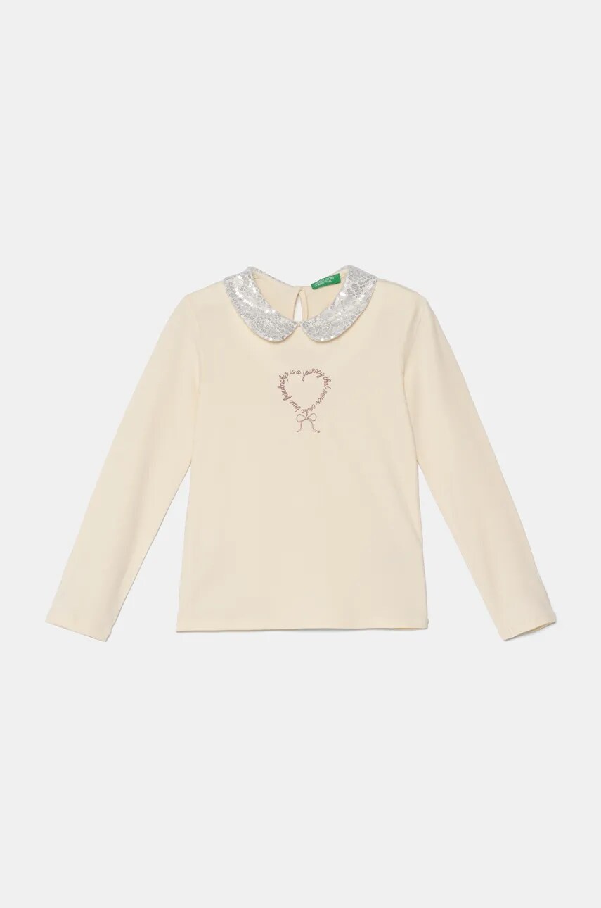 United Colors of Benetton longsleeve copii culoarea bej, cu guler, 3Q8DG10H2
