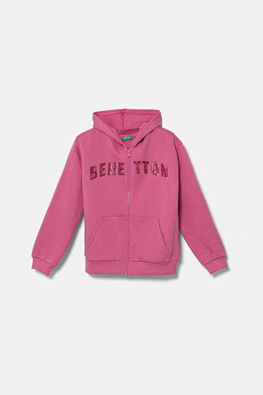 

Детски суичър United Colors of Benetton в розово с качулка с апликация 39M2C504F, Розов