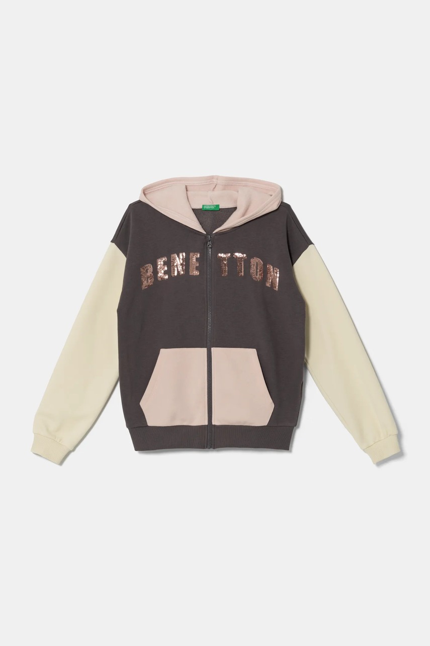 

Детски суичър United Colors of Benetton в сиво с качулка с апликация 39M2C504F, Сив